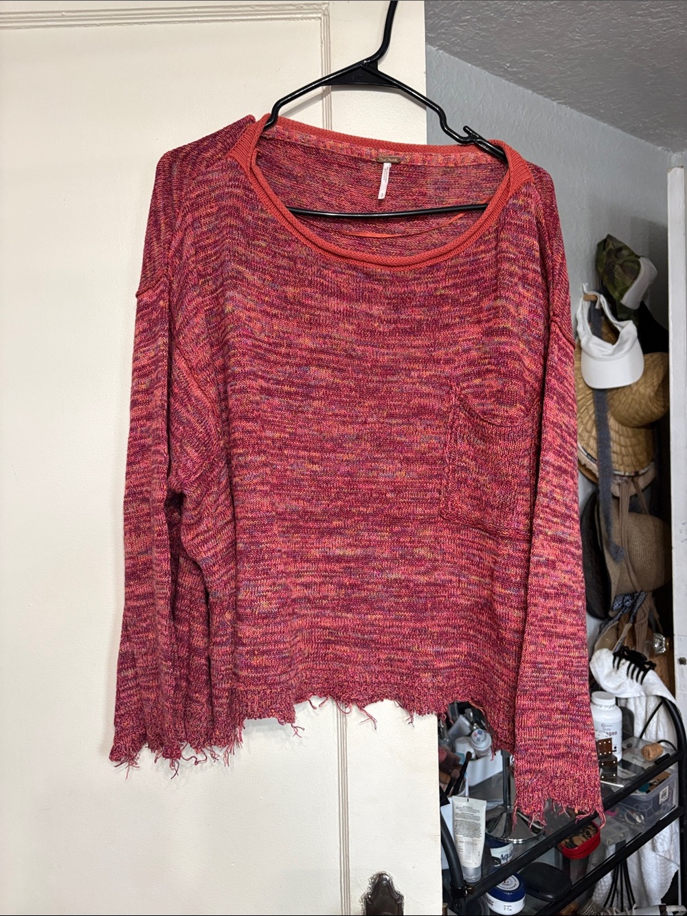 Free People Marled Coral-Pink Knit Pullover